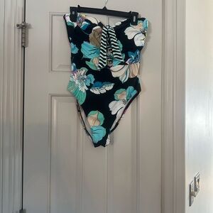 Trina Turk Floral One Piece Swimsuit - Black and Teal